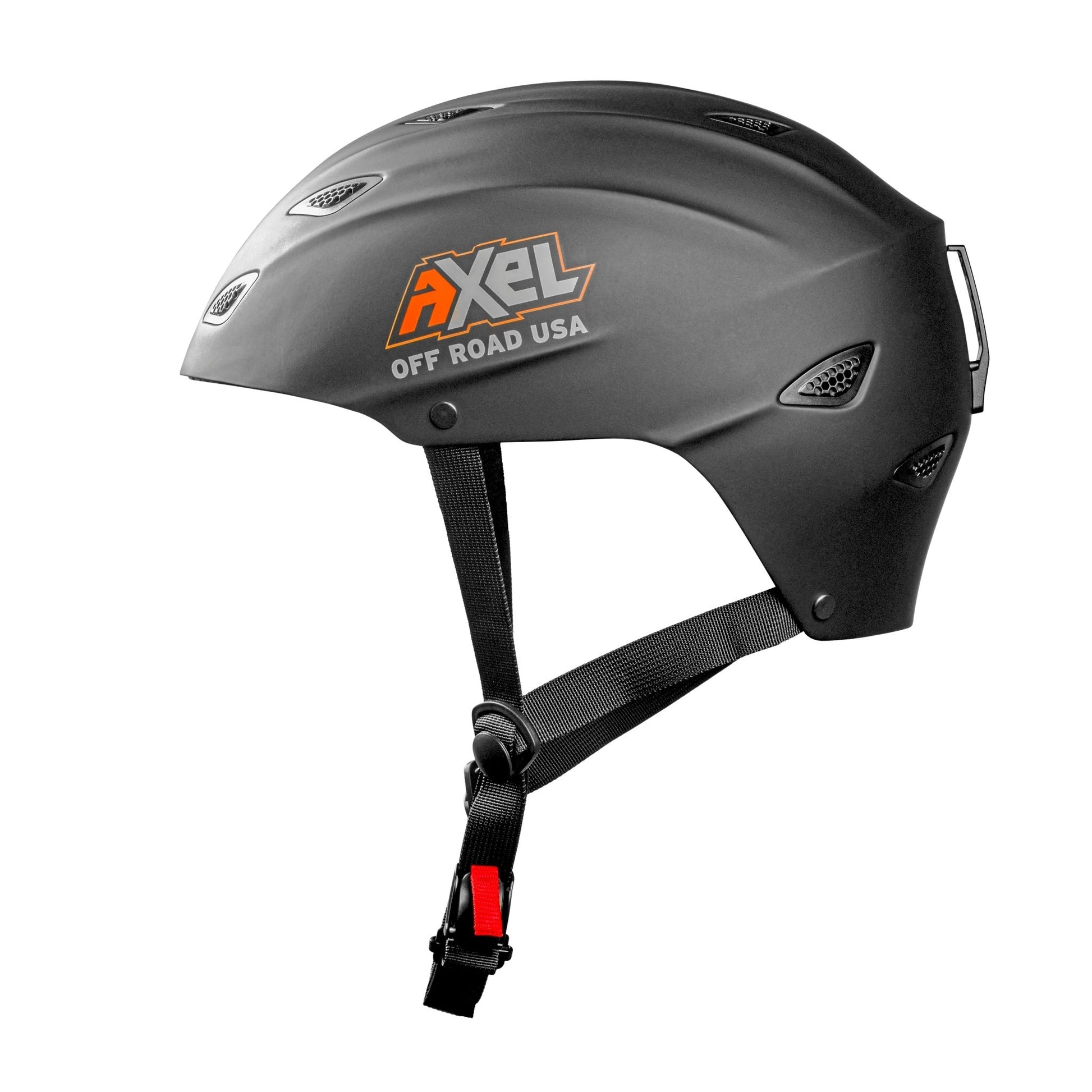 Side view of Black Lightweight DOT certified helmet from AXEL Off Road