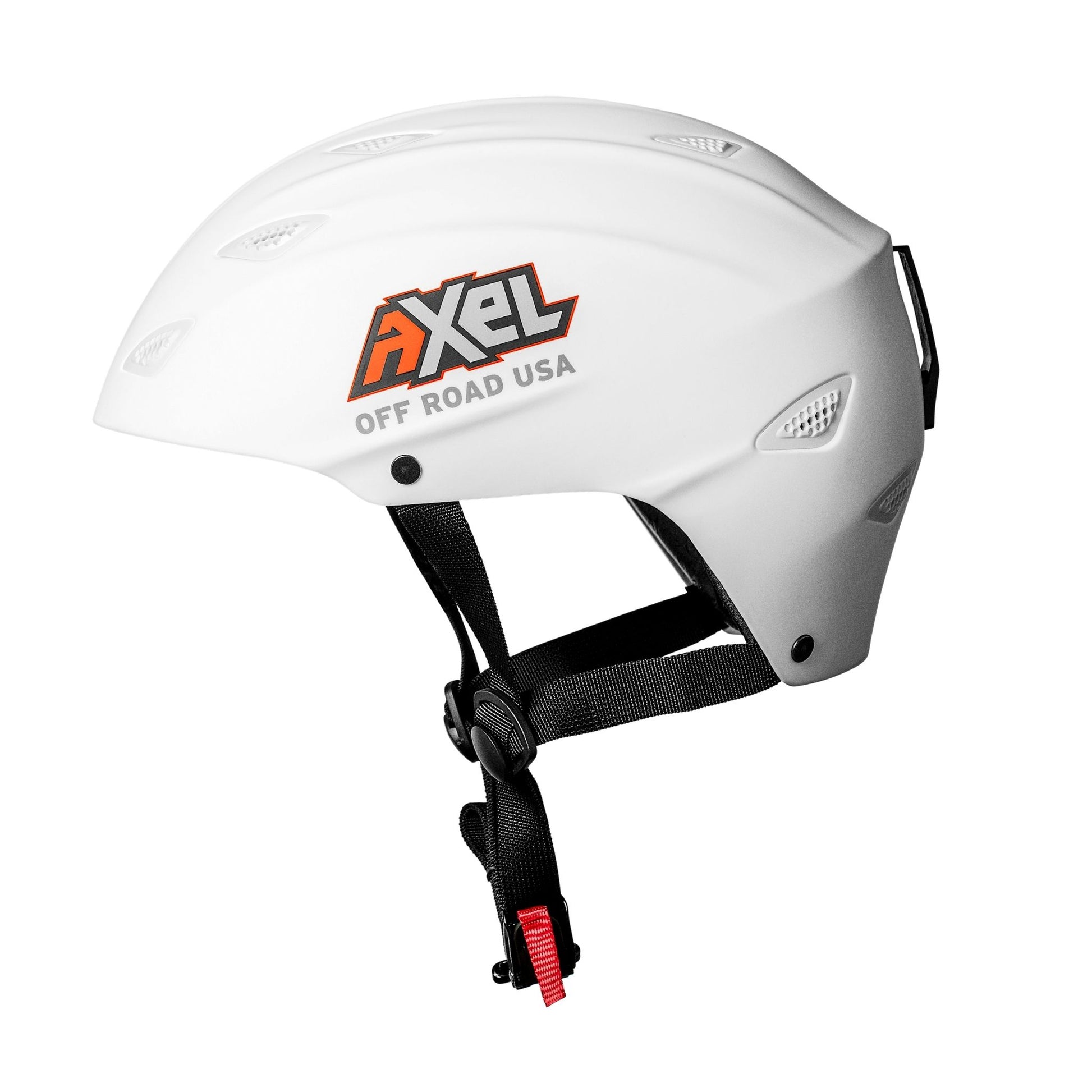 Side view of White Lightweight DOT certified helmet from AXEL Off Road