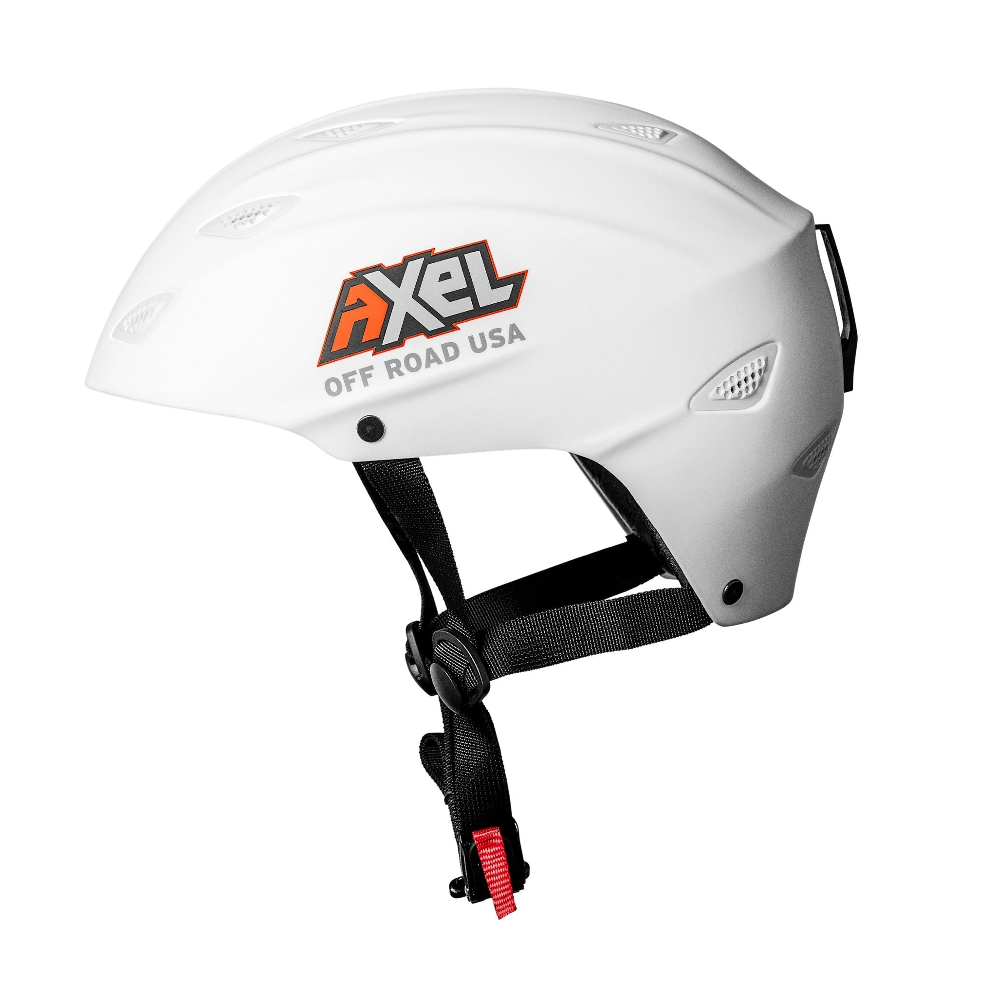 Side view of White Lightweight DOT certified helmet from AXEL Off Road