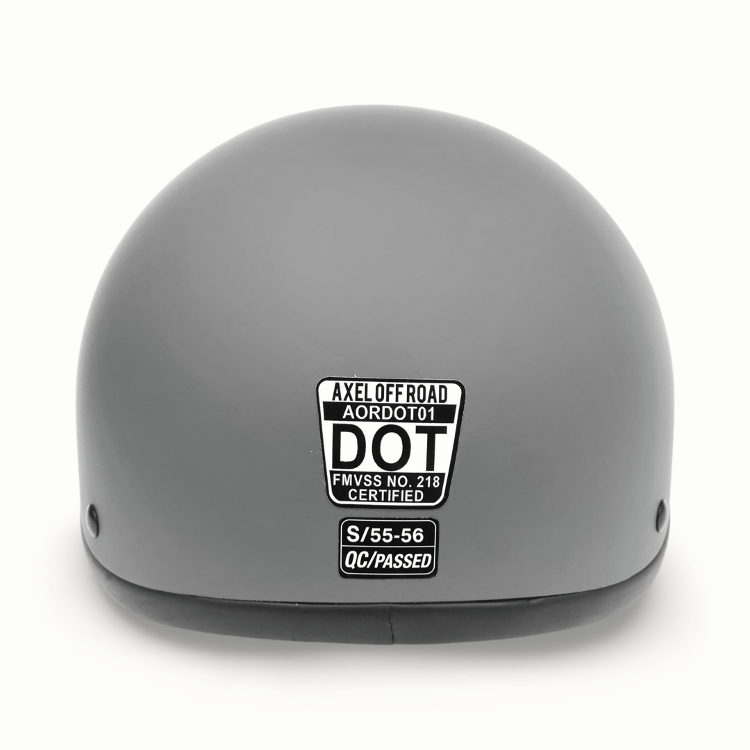 Back view of low profile DOT approved off roading helmet in grey