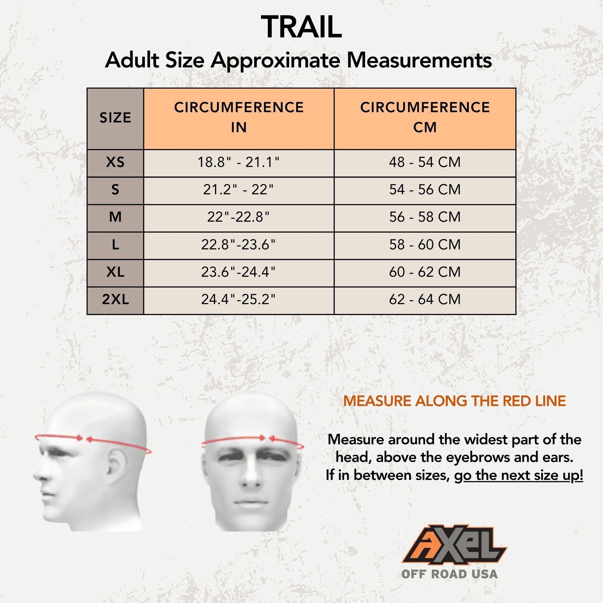 AXEL Off Road Trail Helmet Size Chart