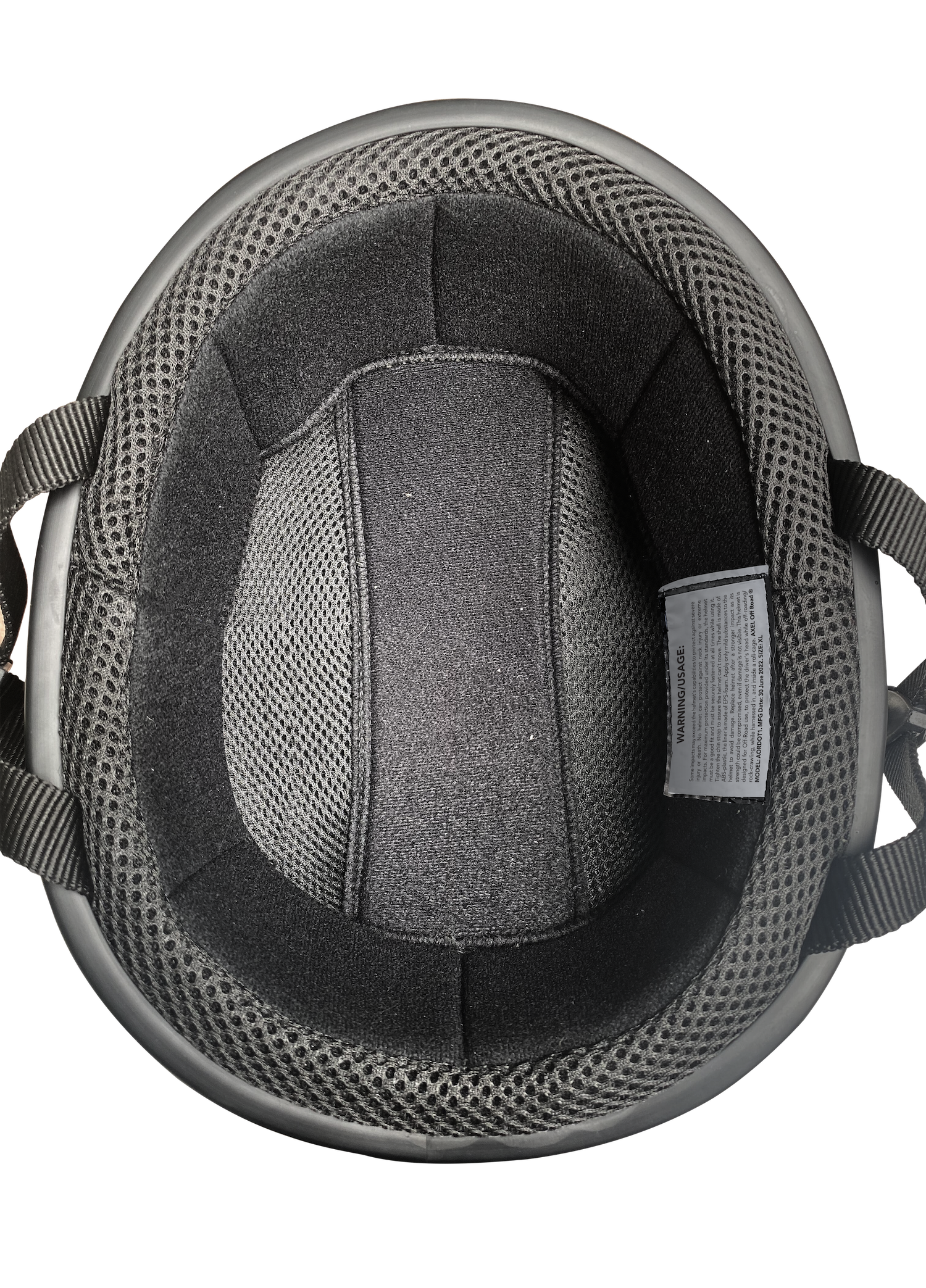Inside view of low profile DOT approved off roading helmet in grey
