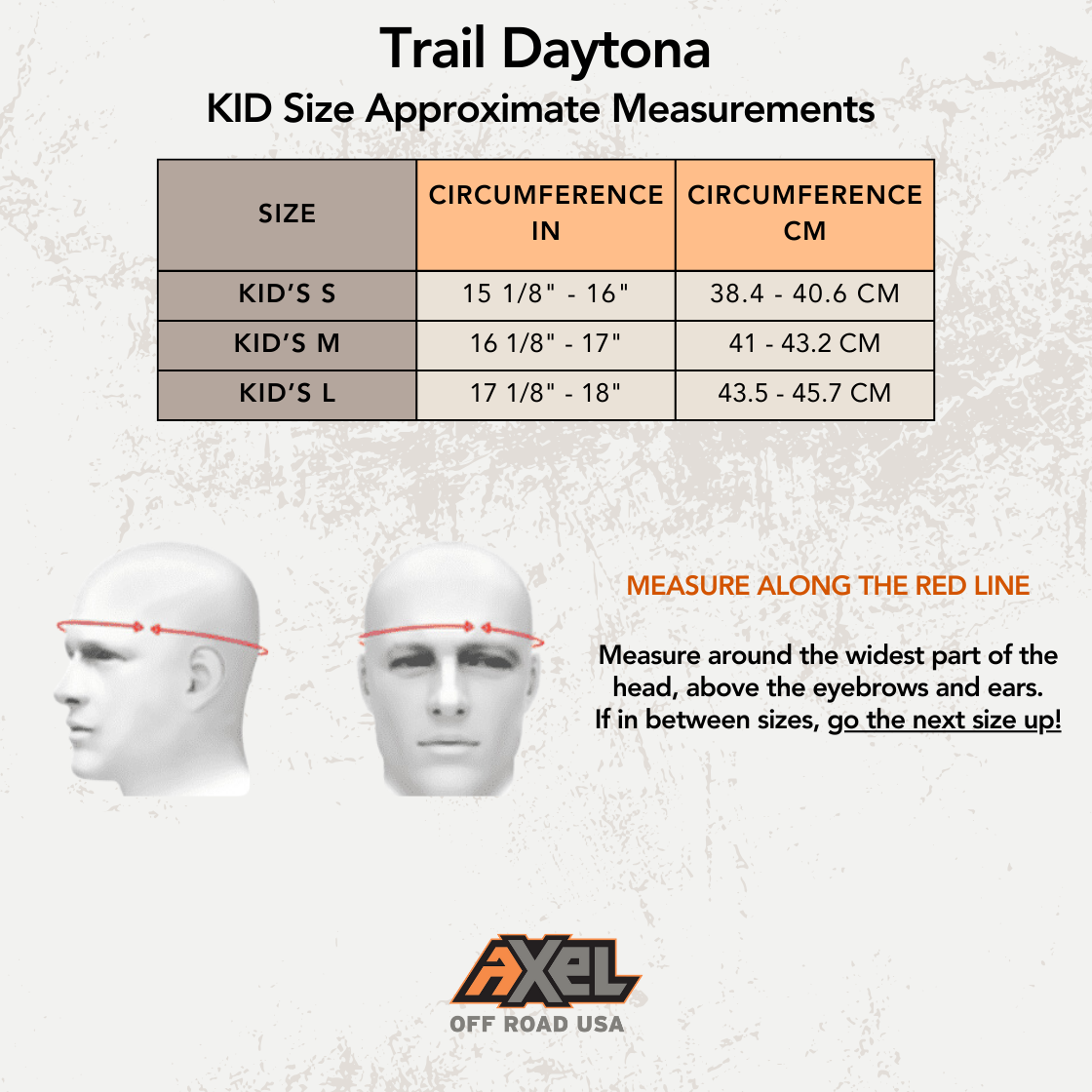Kid's DOT Certified Size Chart for AXEL Off Road